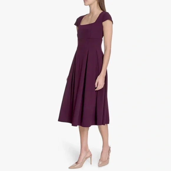 NWT Calvin Klein Womens Cap Sleeve Square Neck Fit & Flare Midi Crepe Dress - Picture 3 of 13